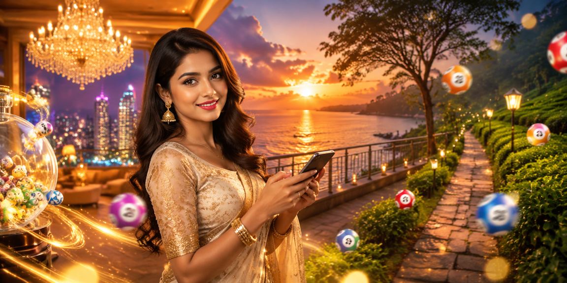 ঢাকার চা বাগান পরিবেশে লটারি গেমের ফলাফল দেখছেন একজন খেলোয়াড়, পর্দায় নম্বর টিক করছেন